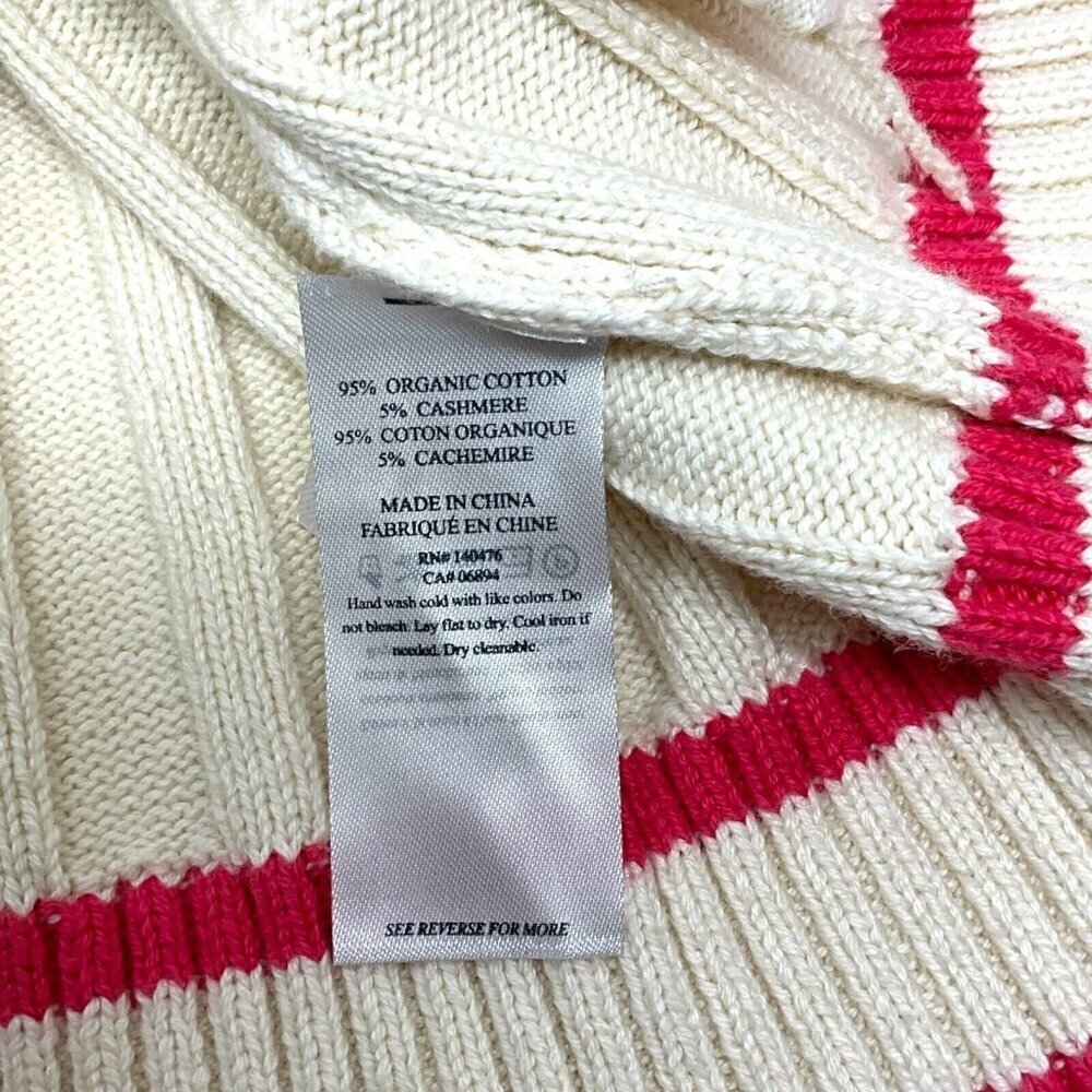Faherty Vintage Game Set Cardigan Size M Ivory Pink Ribbed Cotton Cashmere - Picture 7 of 8
